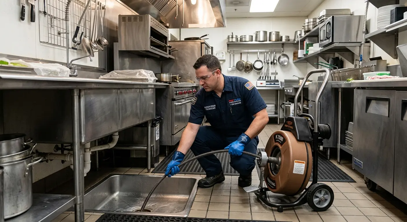 Commercial drain cleaning service in a restaurant kitchen in Paducah