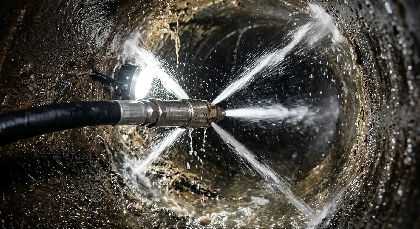 High-pressure hydro jetting nozzle cleaning sewer pipe for Emergency Drain Service in Paducah